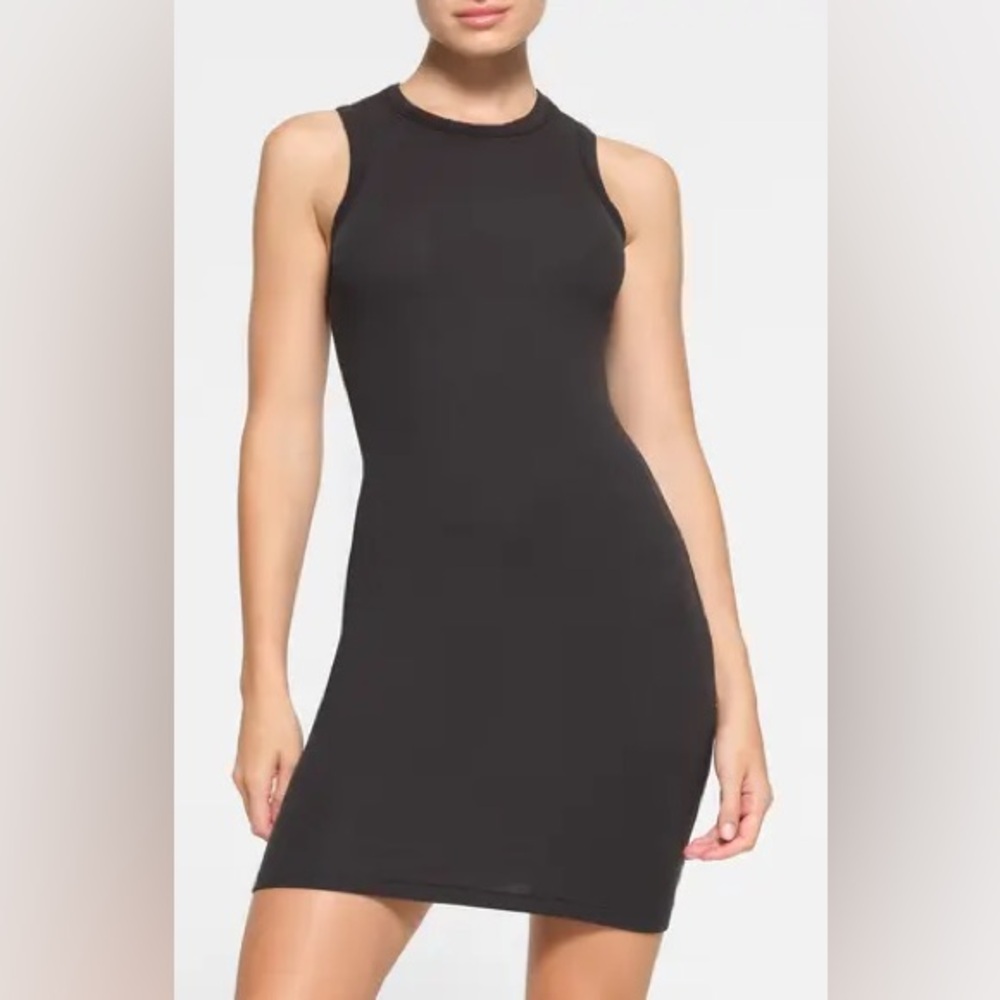 Skims Cotton Rib Mini Tank Dress charcoal
